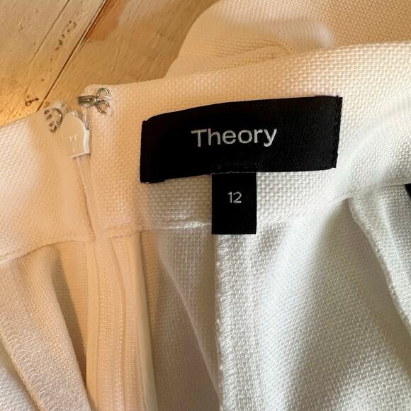 Theory Summer Pique Pleated Mini Skirt Size 12 White Knit A-Line - Picture 4 of 10
